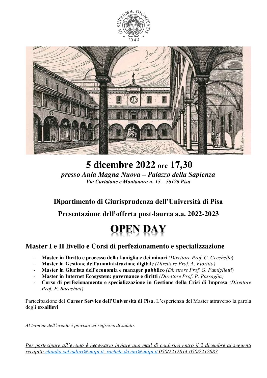 OPEN DAY – Offerta post-laurea a.a. 2022/2023: Master e corsi di perfezionamento