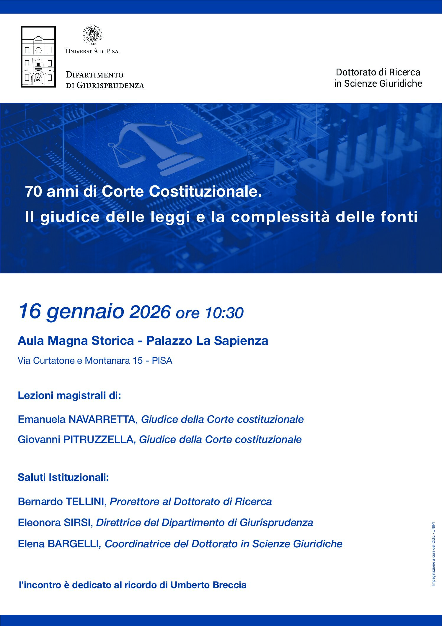 70 anni di Corte Costituzionale – Lezione inaugurale dell’anno accademico del Dottorato in Scienze giuridiche